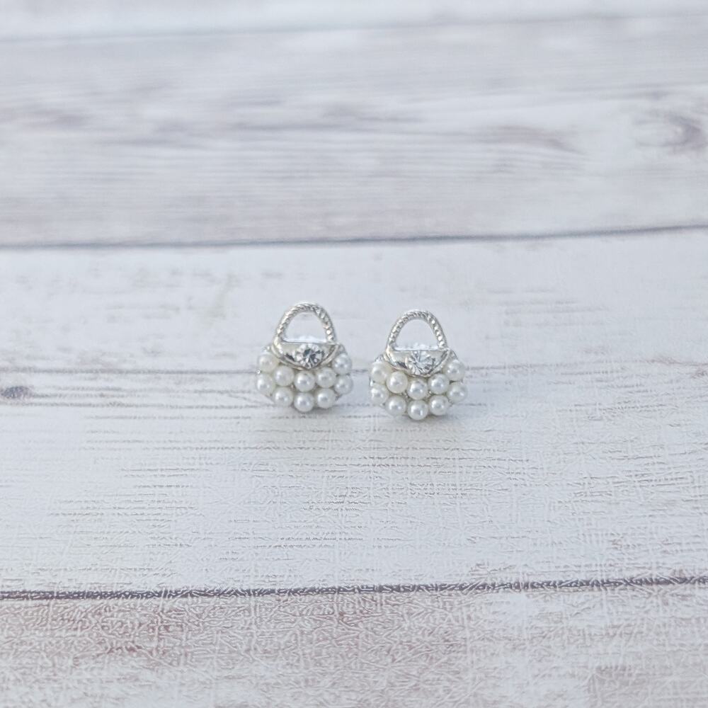 Vintage Stud Earrings Dainty Faux Pearl Purse